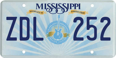MS license plate ZDL252