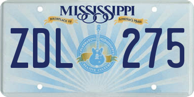 MS license plate ZDL275