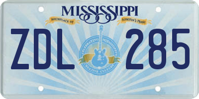 MS license plate ZDL285