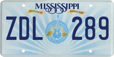 MS license plate ZDL289