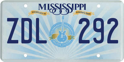 MS license plate ZDL292