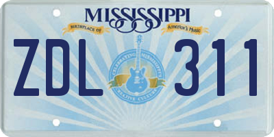 MS license plate ZDL311