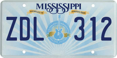 MS license plate ZDL312