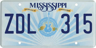 MS license plate ZDL315