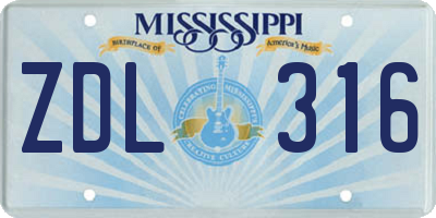 MS license plate ZDL316