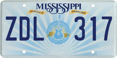 MS license plate ZDL317