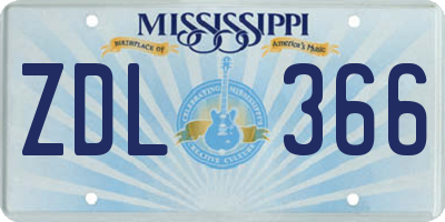 MS license plate ZDL366