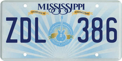 MS license plate ZDL386