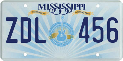 MS license plate ZDL456