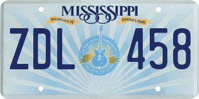 MS license plate ZDL458