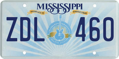 MS license plate ZDL460