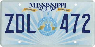 MS license plate ZDL472