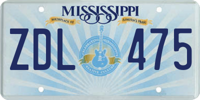 MS license plate ZDL475