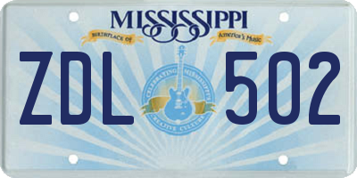 MS license plate ZDL502