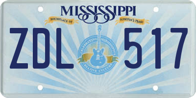 MS license plate ZDL517