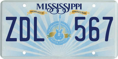 MS license plate ZDL567