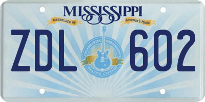 MS license plate ZDL602