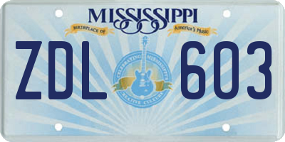 MS license plate ZDL603