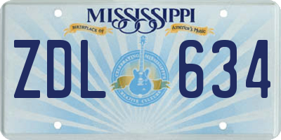 MS license plate ZDL634