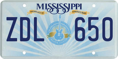 MS license plate ZDL650
