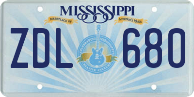 MS license plate ZDL680