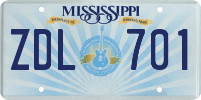 MS license plate ZDL701