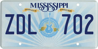 MS license plate ZDL702