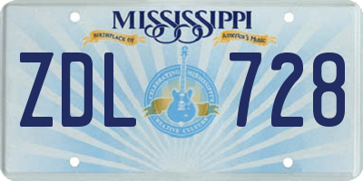 MS license plate ZDL728