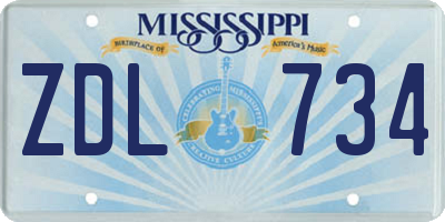MS license plate ZDL734