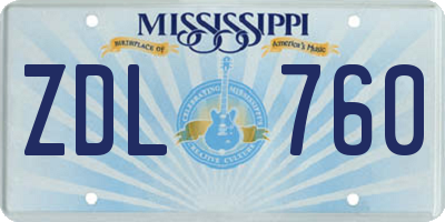 MS license plate ZDL760