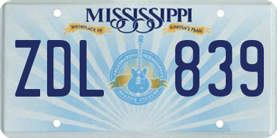 MS license plate ZDL839