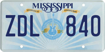 MS license plate ZDL840