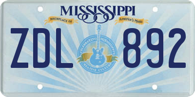 MS license plate ZDL892