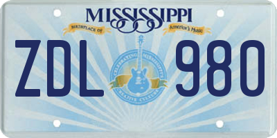 MS license plate ZDL980
