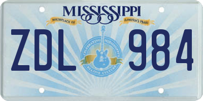 MS license plate ZDL984