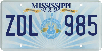 MS license plate ZDL985