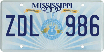MS license plate ZDL986