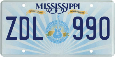 MS license plate ZDL990