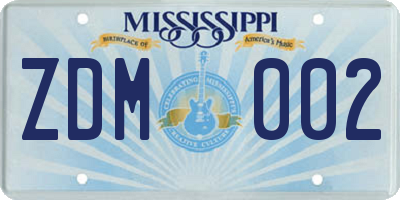 MS license plate ZDM002