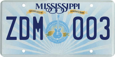 MS license plate ZDM003