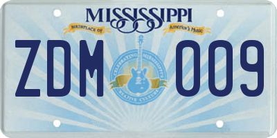 MS license plate ZDM009