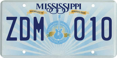 MS license plate ZDM010