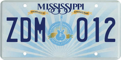 MS license plate ZDM012