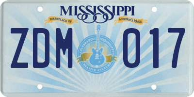 MS license plate ZDM017