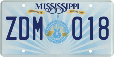 MS license plate ZDM018