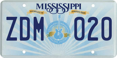 MS license plate ZDM020
