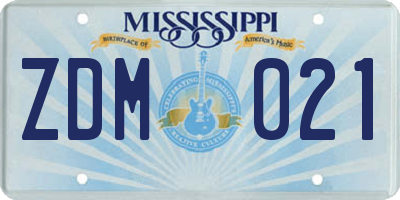 MS license plate ZDM021
