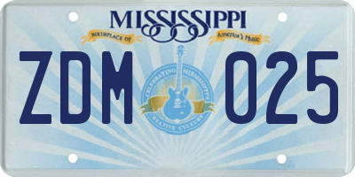MS license plate ZDM025