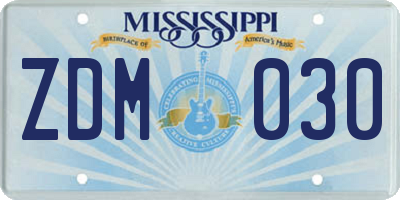 MS license plate ZDM030