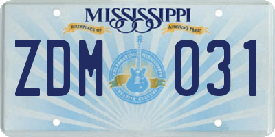 MS license plate ZDM031